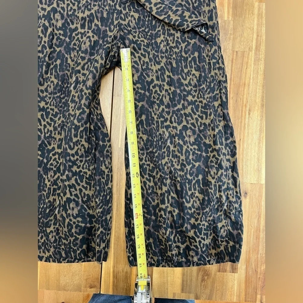 Banana Republic Linen Cotton Wide Leg Cropped Jumpsuit Pockets Animal Print Sz 2